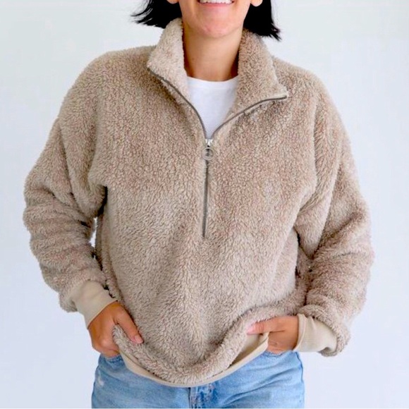 Lole Sweaters - Lole Size Small Half Zip Teddy Pullover Sherpa Tan Sweater